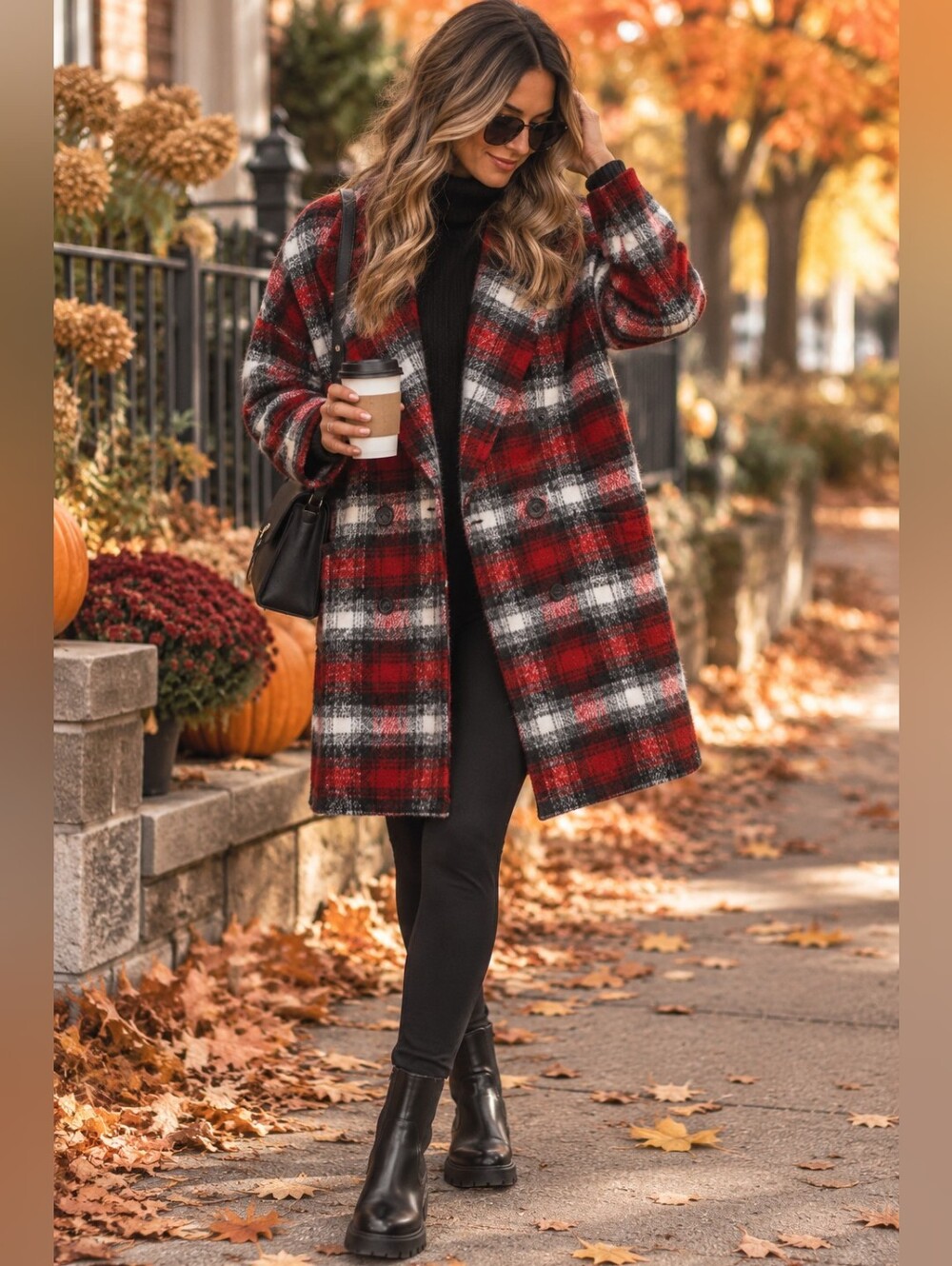 Tribal Red Black Plaid Oversized Coat Jacket P/S